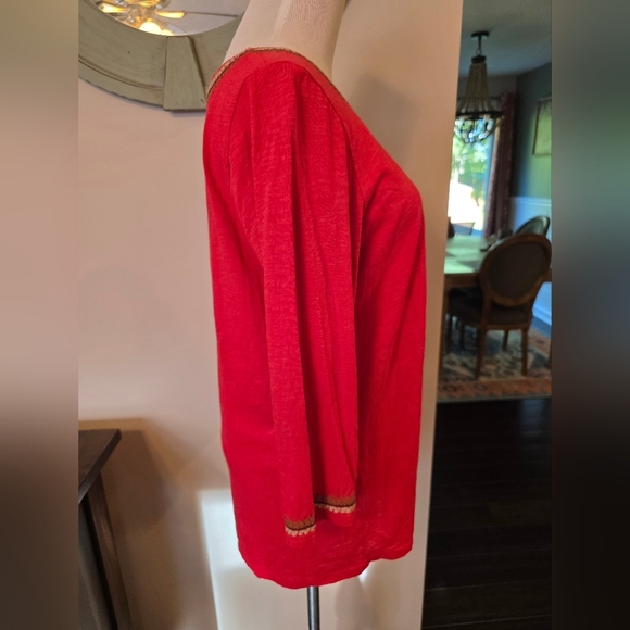 J. Jill Size Medium Embroidered 3/4 Sleeve Scoop Neck Cotton Top Shirt Boho - Picture 2 of 8